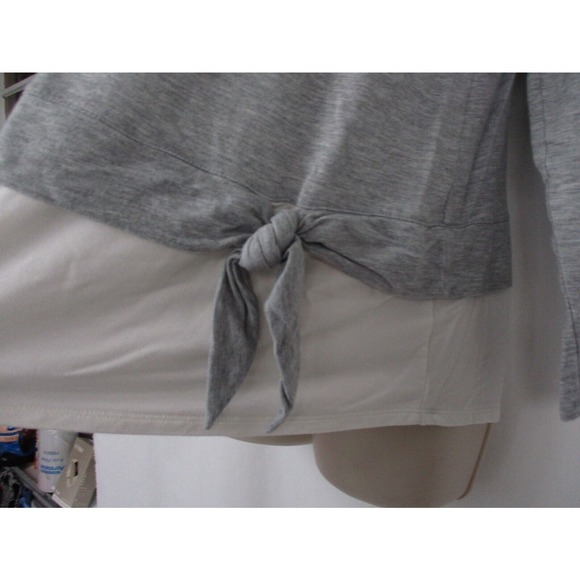 J Jill Tunic Top Womens Small Layered Look Side Tie Long Sleeve Gray White Knit - Picture 5 of 13
